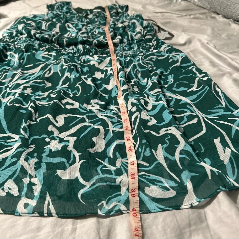 London Times dressSmocked waist Yoryu sleeveless green print | Size 18W | NWT|D2